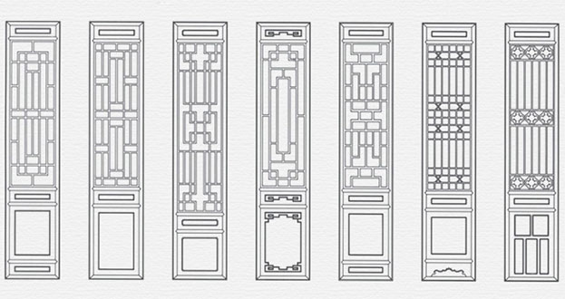 萧山常用中式仿古花窗图案隔断设计图