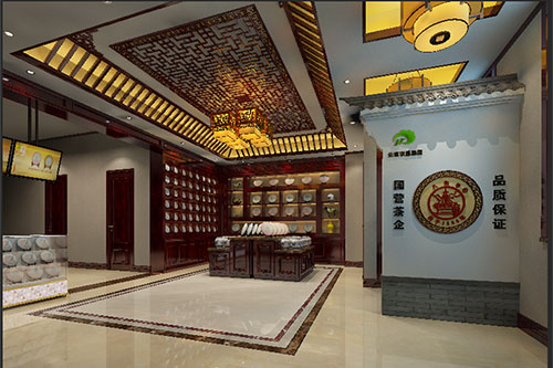 萧山古朴典雅的中式茶叶店大堂设计效果图