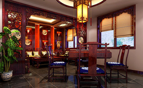 萧山古典中式风格茶楼包间设计装修效果图
